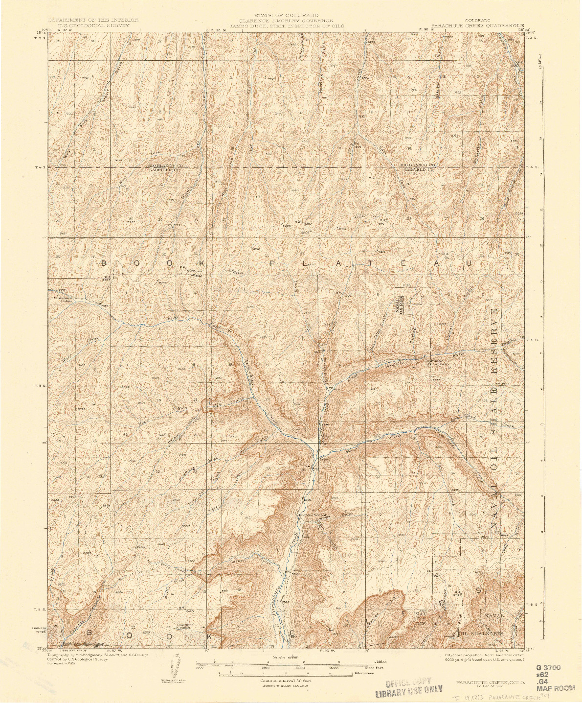 USGS 1:62500-SCALE QUADRANGLE FOR PARACHUTE CREEK, CO 1927