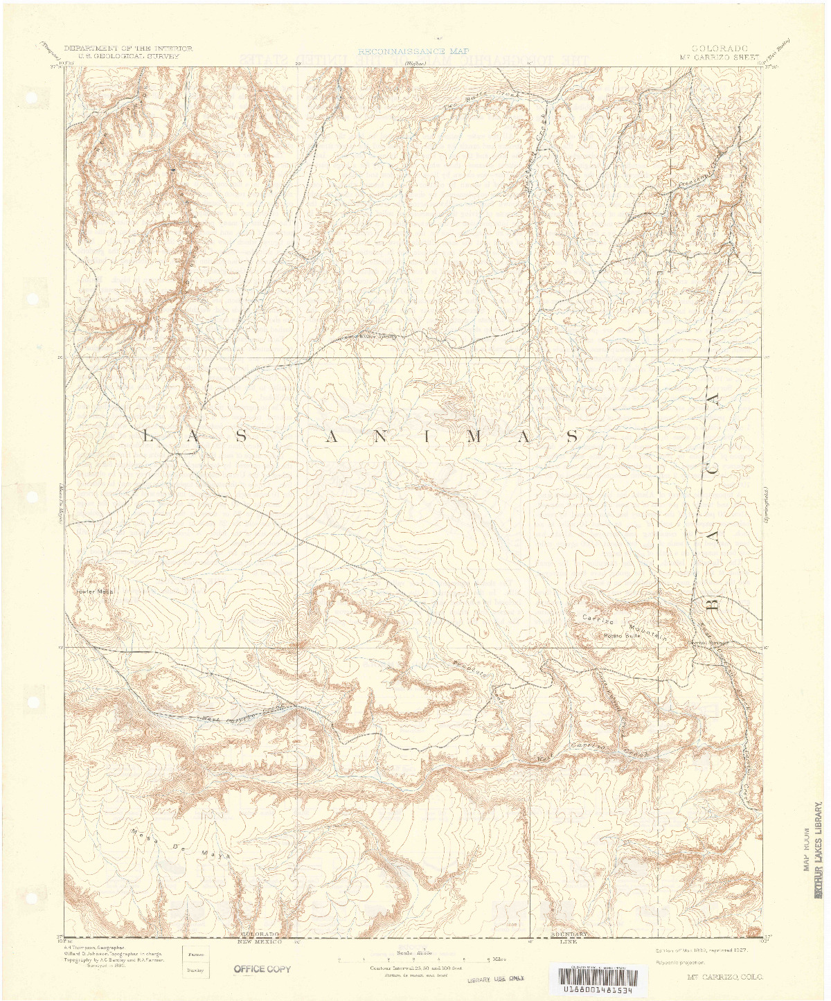 USGS 1:125000-SCALE QUADRANGLE FOR MT CARRIZO, CO 1892