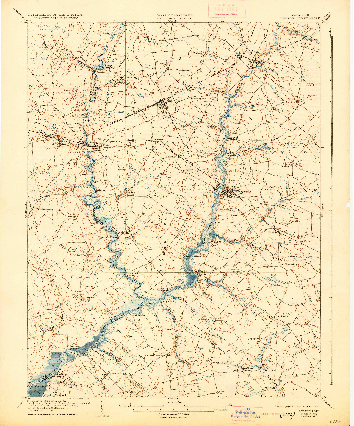 USGS 1:62500-SCALE QUADRANGLE FOR DENTON, MD 1905