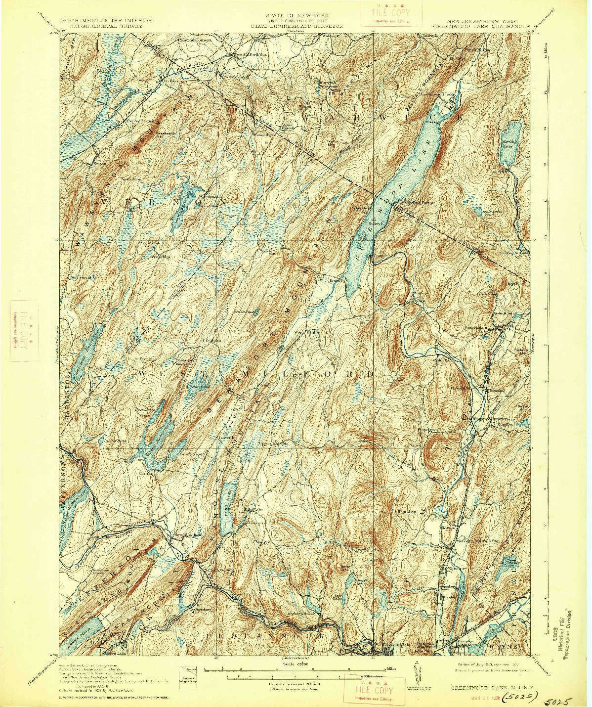 USGS 1:62500-SCALE QUADRANGLE FOR GREENWOOD LAKE, NJ 1910