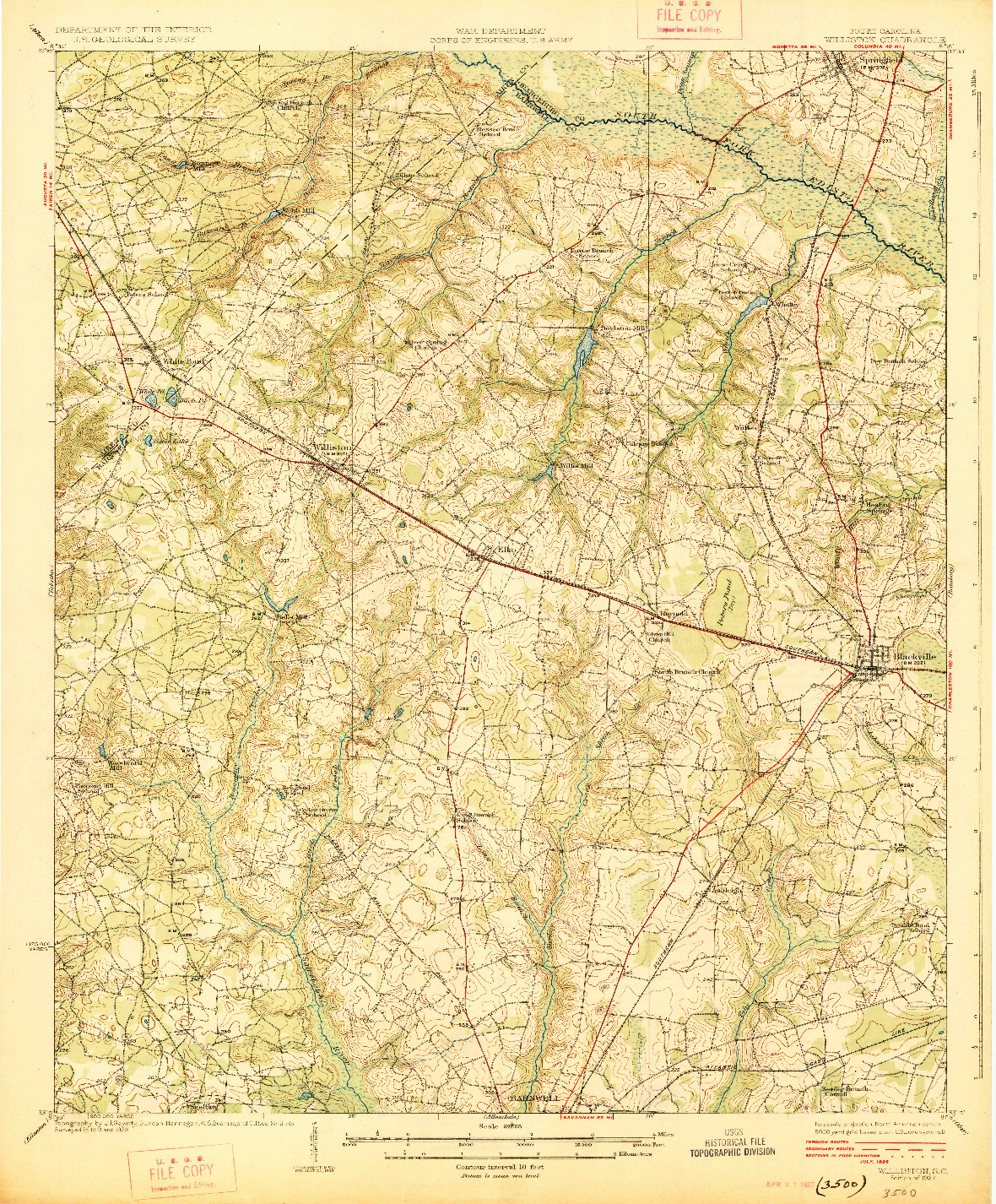 USGS 1:62500-SCALE QUADRANGLE FOR WILLISTON, SC 1927