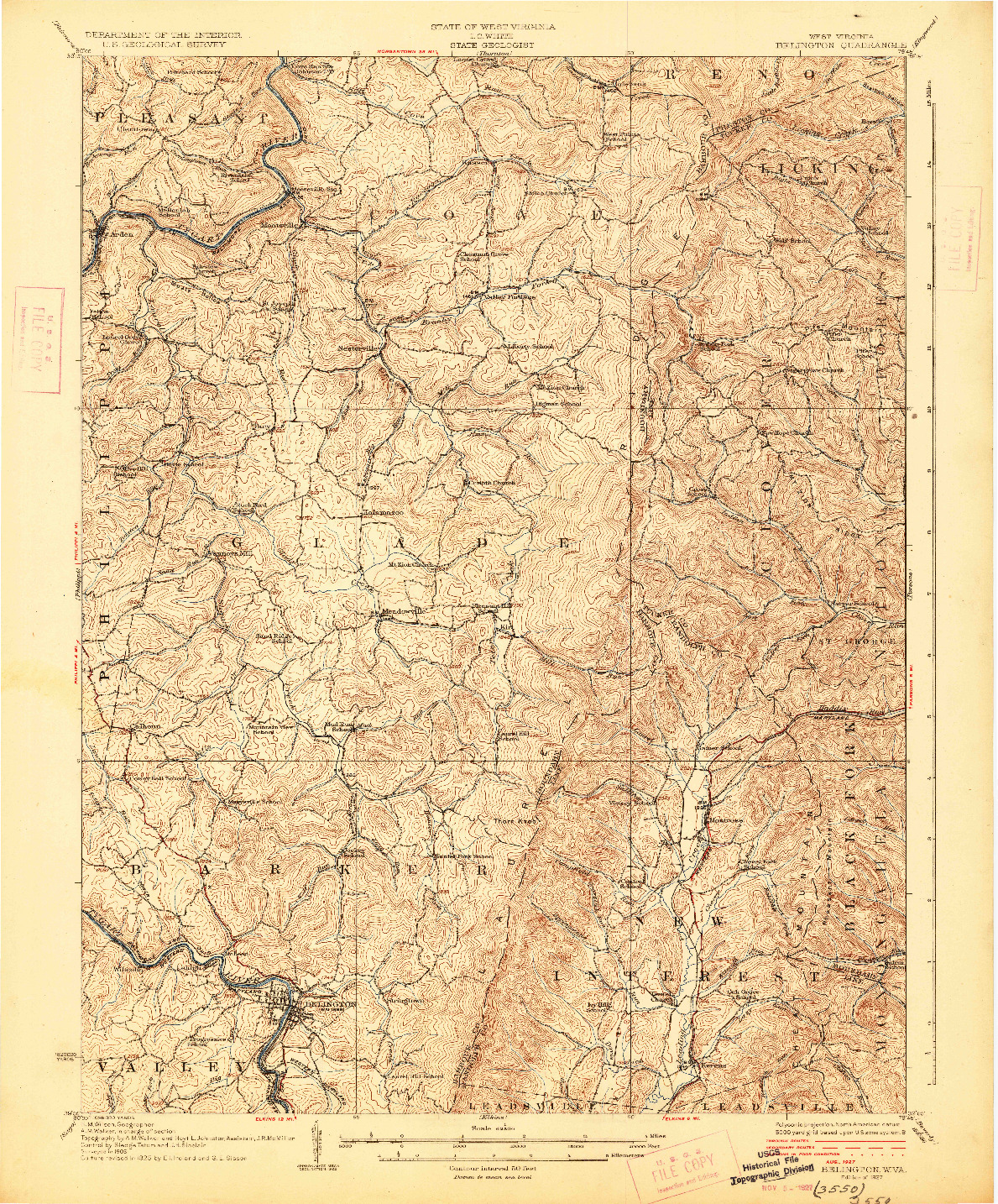USGS 1:62500-SCALE QUADRANGLE FOR BELINGTON, WV 1927