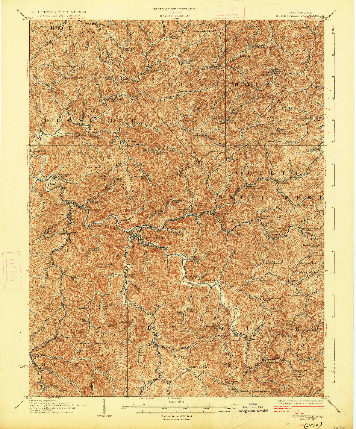 USGS 1:62500-SCALE QUADRANGLE FOR BURNSVILLE, WV 1927