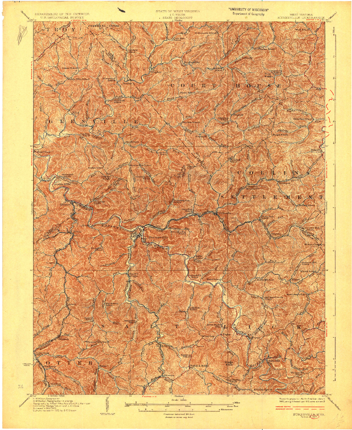 USGS 1:62500-SCALE QUADRANGLE FOR BURNSVILLE, WV 1927