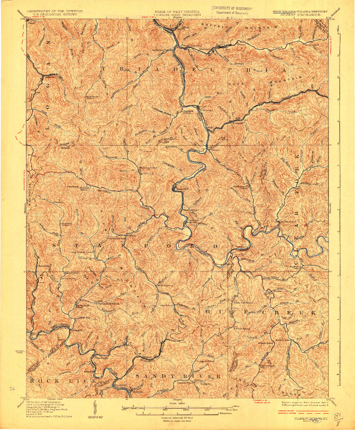 USGS 1:62500-SCALE QUADRANGLE FOR GILBERT, WV 1927