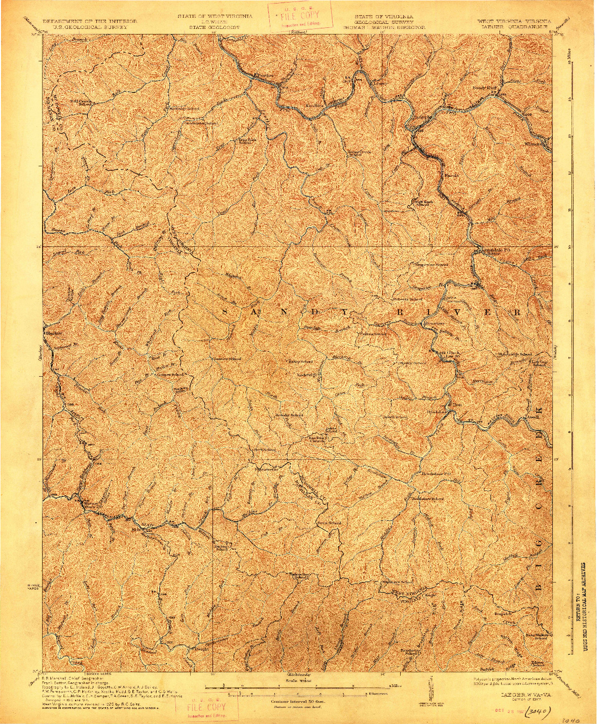 USGS 1:62500-SCALE QUADRANGLE FOR IAEGER, WV 1927