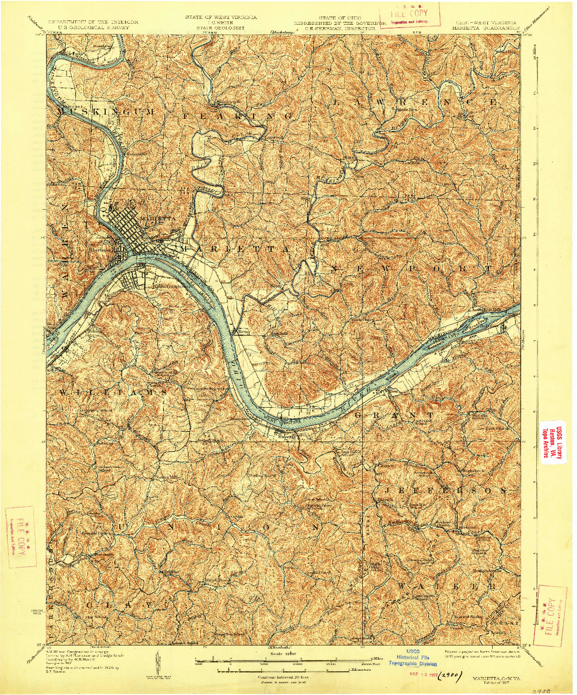 USGS 1:62500-SCALE QUADRANGLE FOR MARIETTA, WV 1927