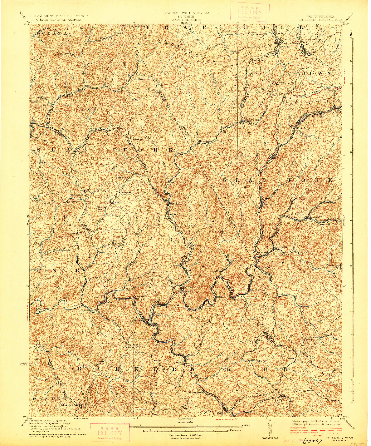 USGS 1:62500-SCALE QUADRANGLE FOR MULLENS, WV 1927