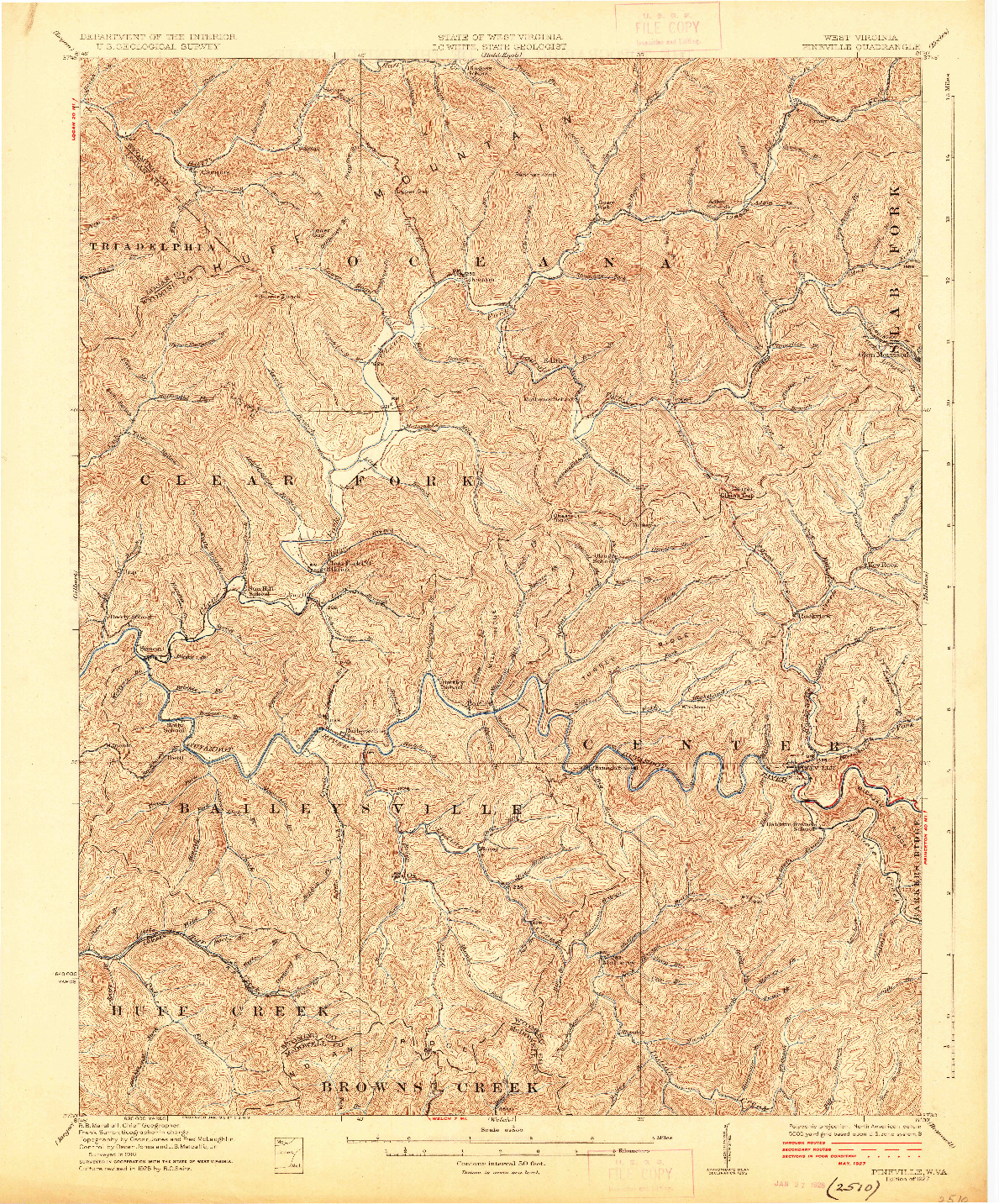 USGS 1:62500-SCALE QUADRANGLE FOR PINEVILLE, WV 1927