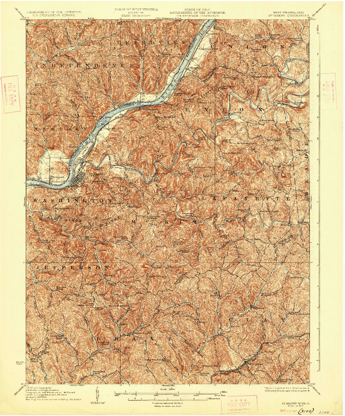 USGS 1:62500-SCALE QUADRANGLE FOR ST MARYS, WV 1927