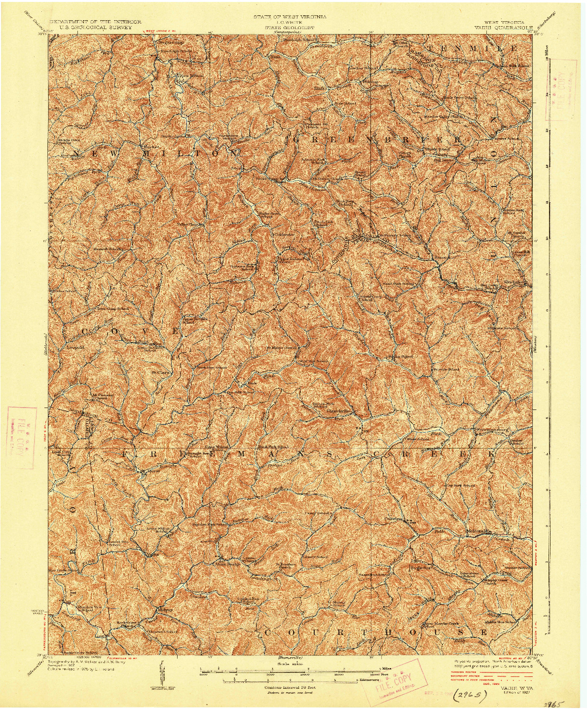 USGS 1:62500-SCALE QUADRANGLE FOR VADIS, WV 1927