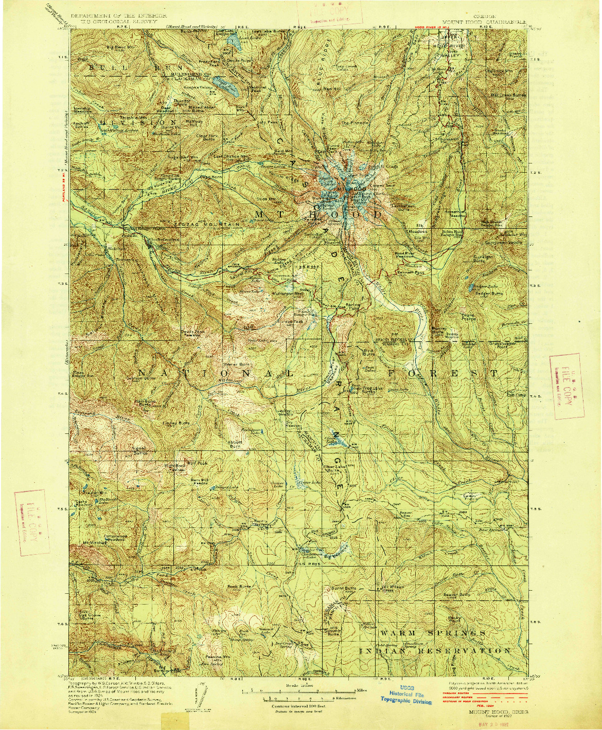 USGS 1:125000-SCALE QUADRANGLE FOR MOUNT HOOD, OR 1927