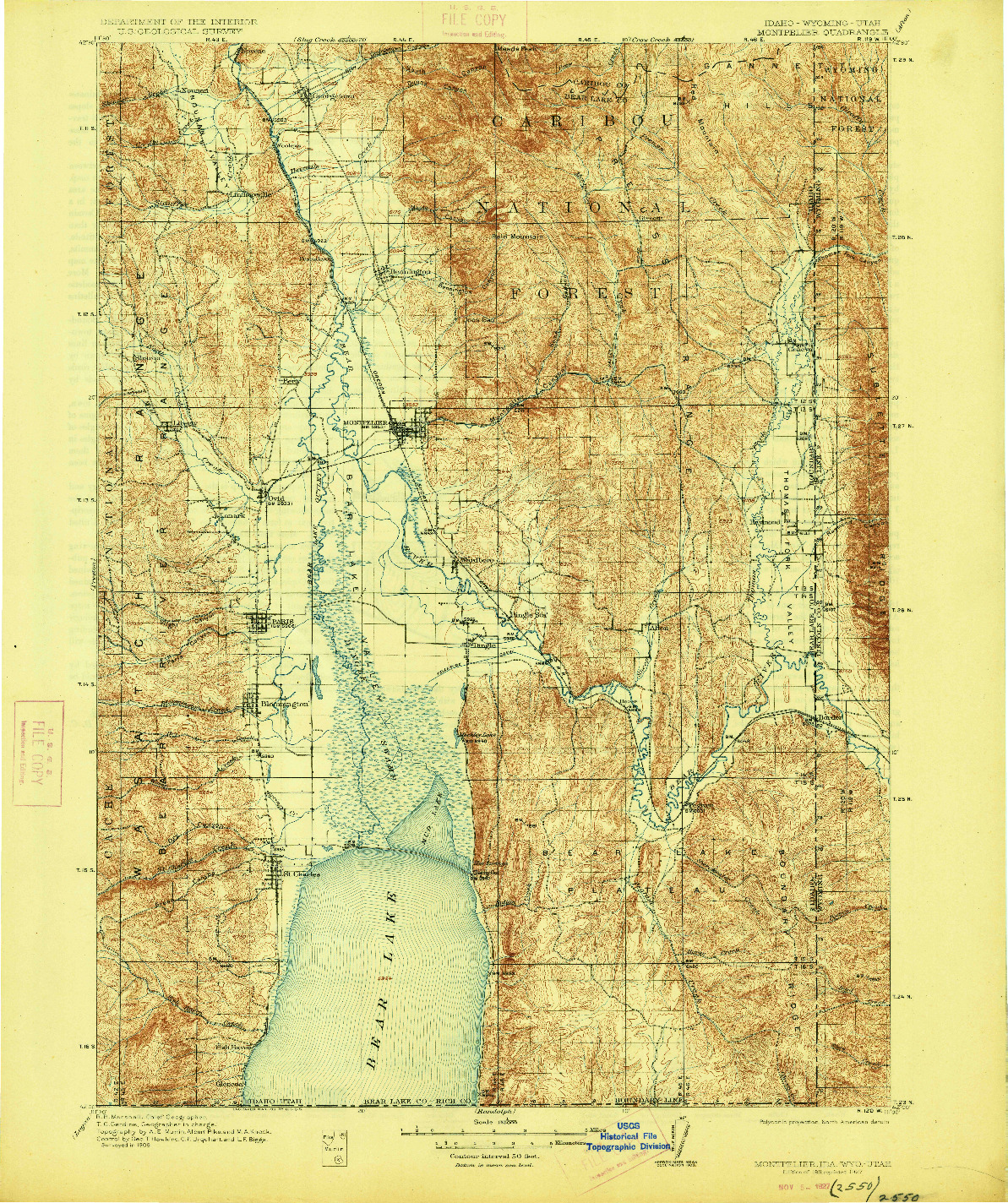 USGS 1:125000-SCALE QUADRANGLE FOR MONTPELIER, ID 1911