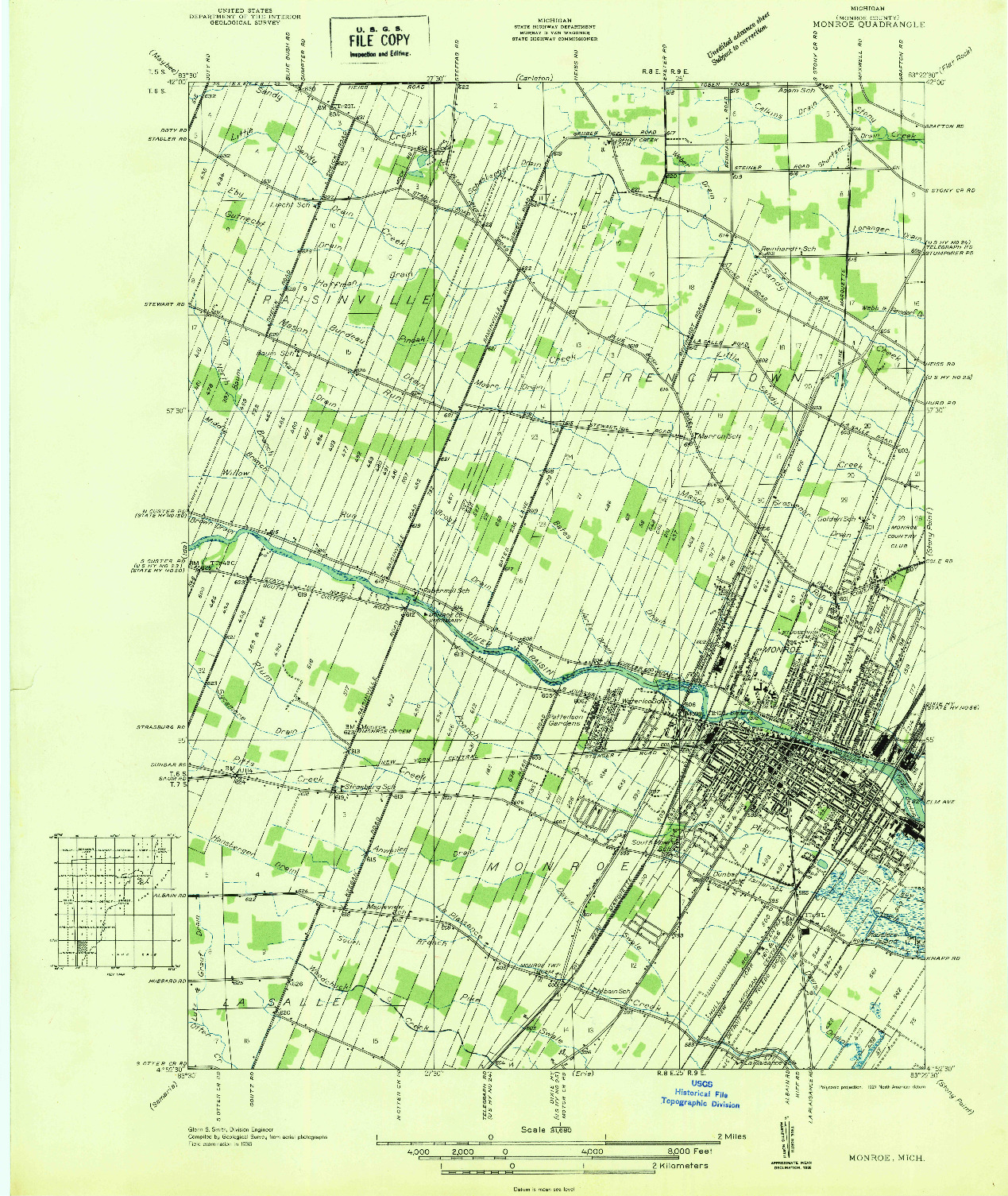 USGS 1:31680-SCALE QUADRANGLE FOR MONROE, MI 1927