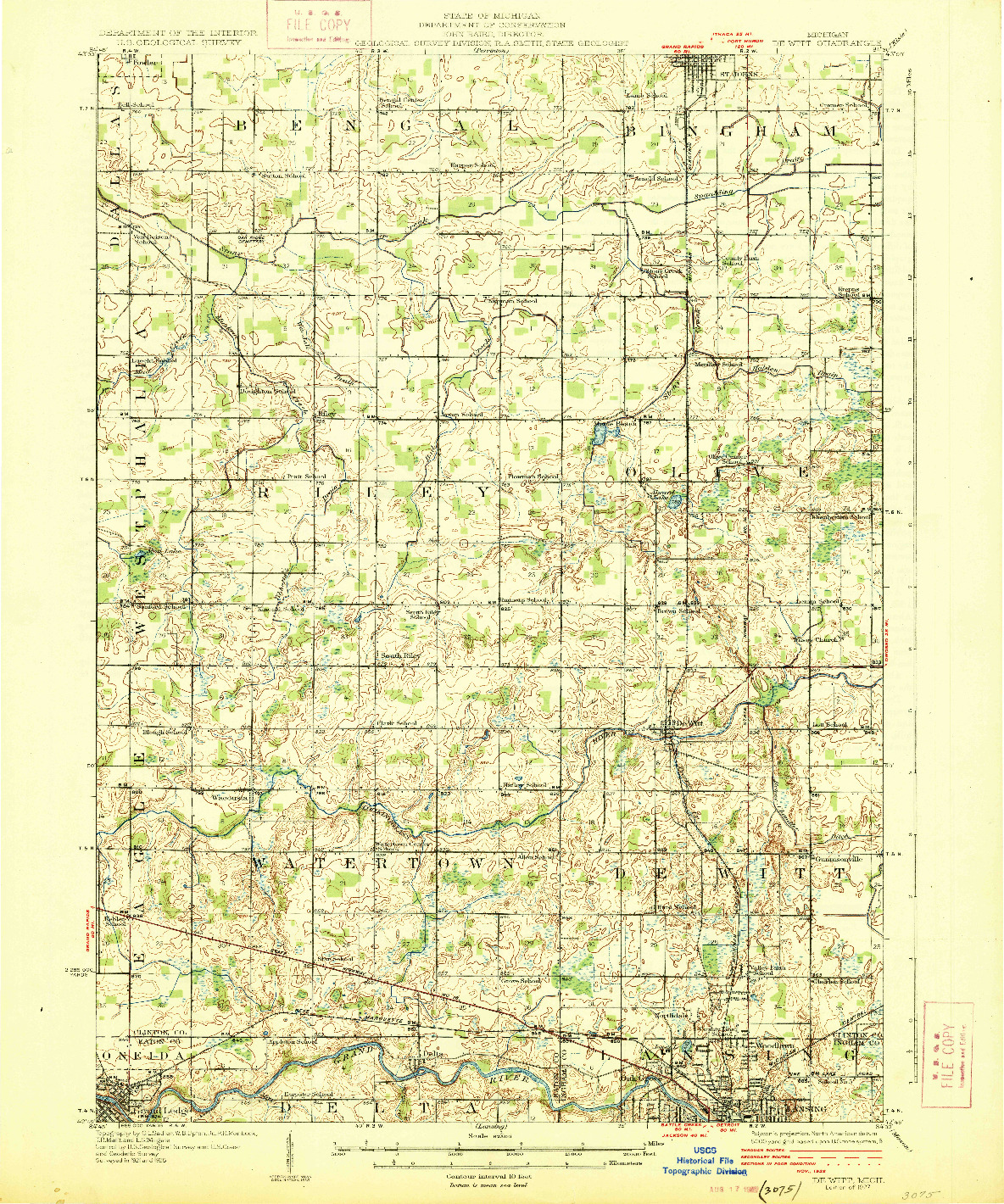 USGS 1:62500-SCALE QUADRANGLE FOR DE WITT, MI 1927