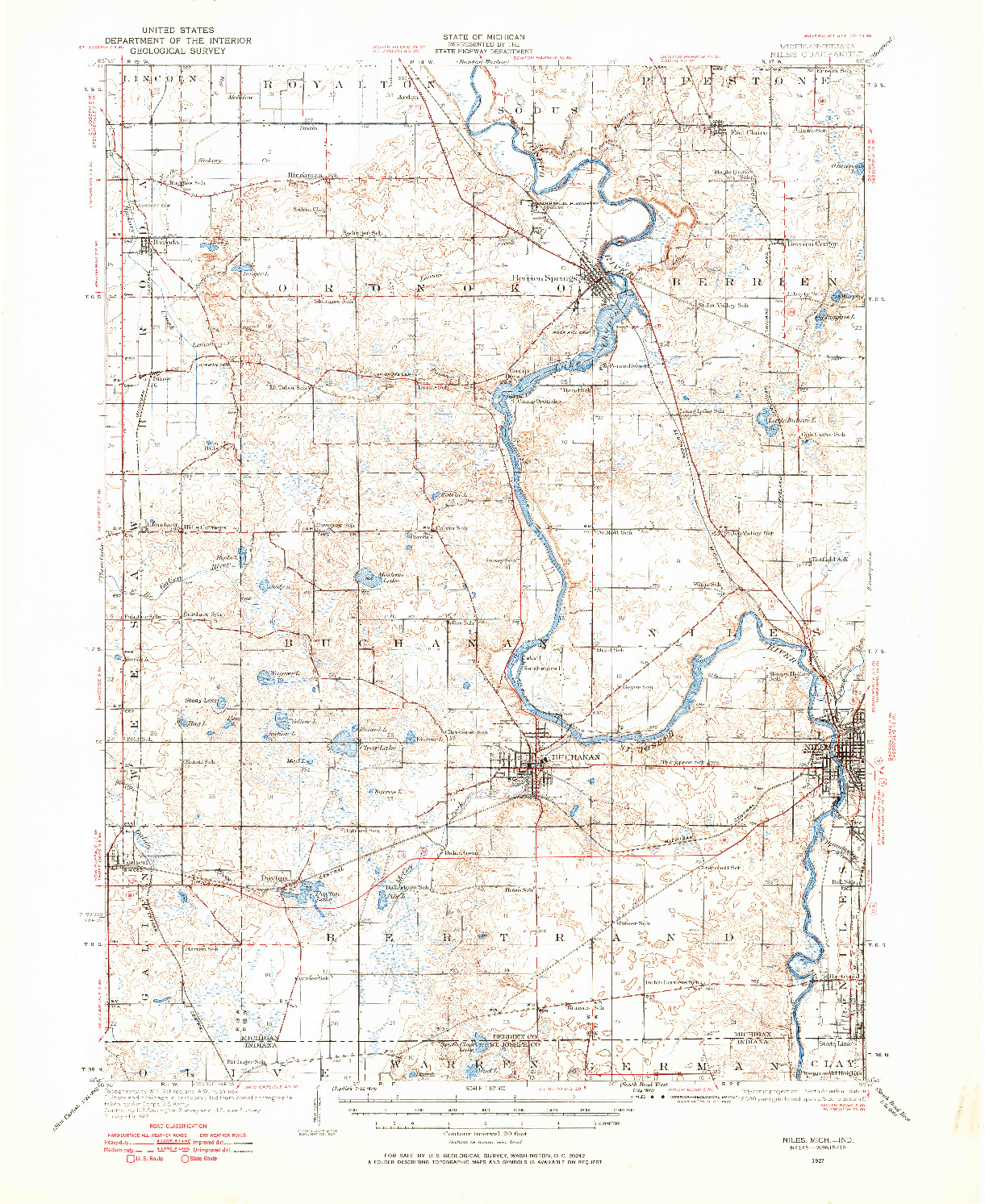 USGS 1:62500-SCALE QUADRANGLE FOR NILES, MI 1927