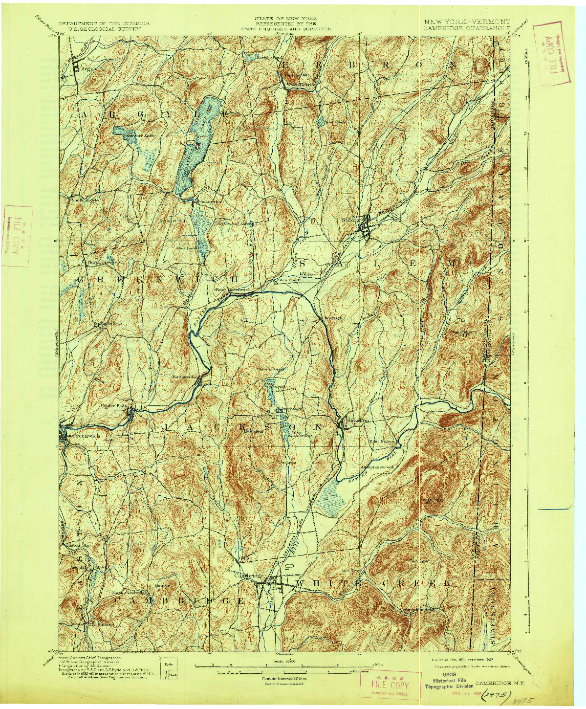 USGS 1:62500-SCALE QUADRANGLE FOR CAMBRIDGE, NY 1901