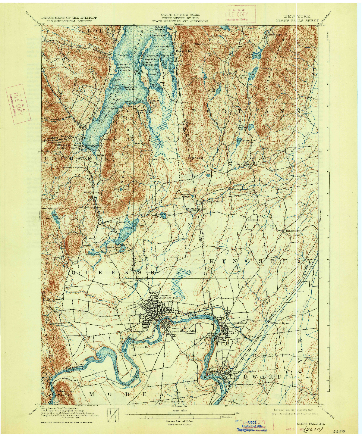 USGS 1:62500-SCALE QUADRANGLE FOR GLENS FALLS, NY 1897