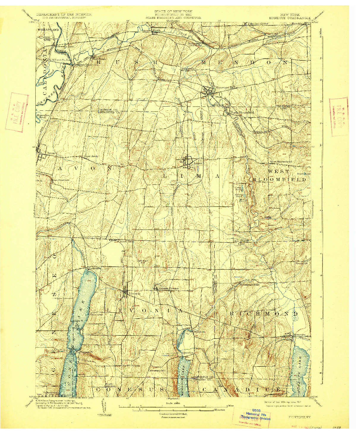 USGS 1:62500-SCALE QUADRANGLE FOR HONEOYE, NY 1904