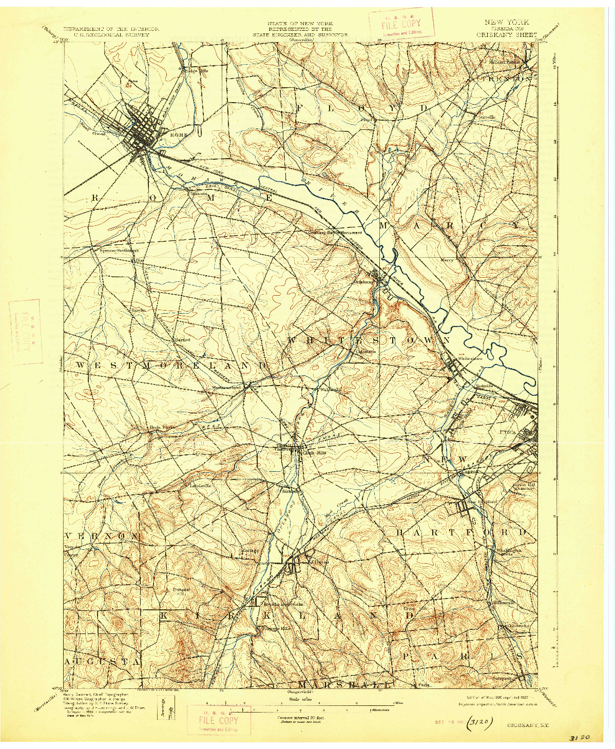 USGS 1:62500-SCALE QUADRANGLE FOR ORISKANY, NY 1898