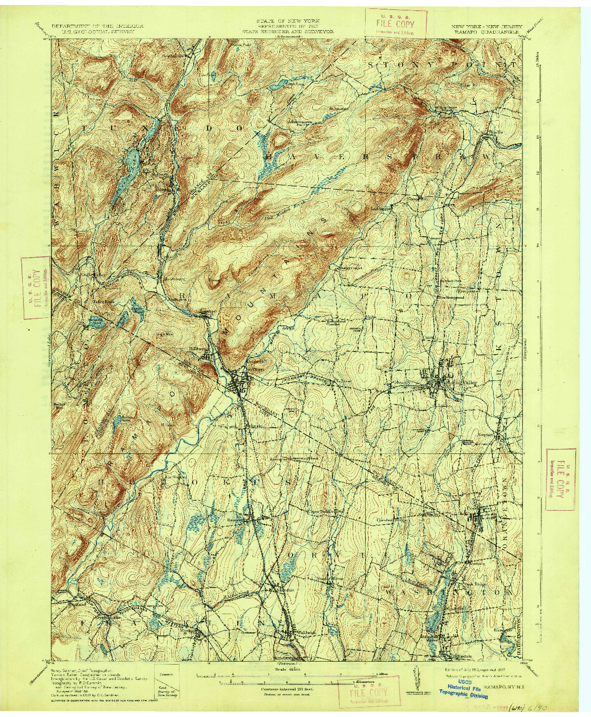 USGS 1:62500-SCALE QUADRANGLE FOR RAMAPO, NY 1910