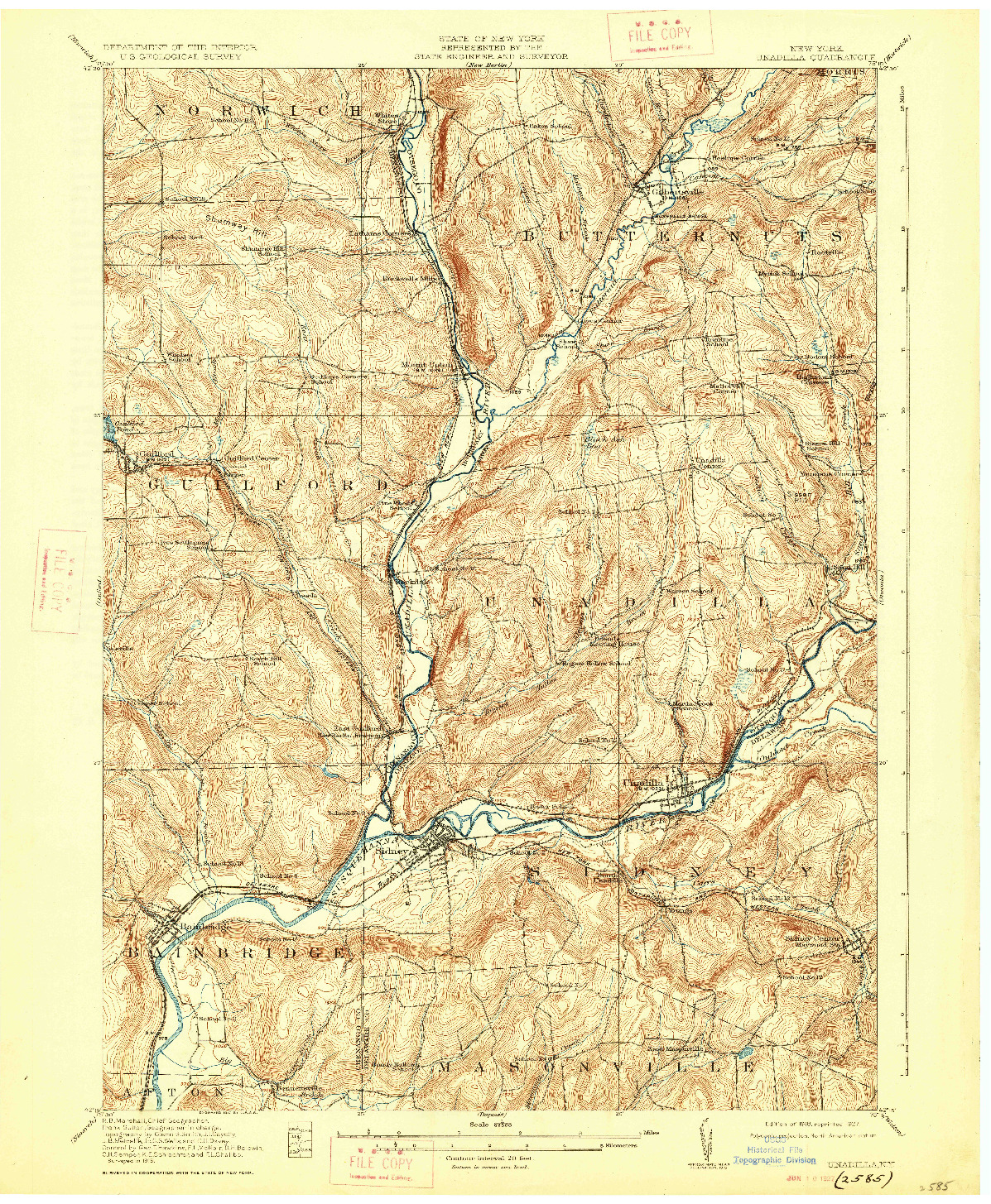 USGS 1:62500-SCALE QUADRANGLE FOR UNADILLA, NY 1918