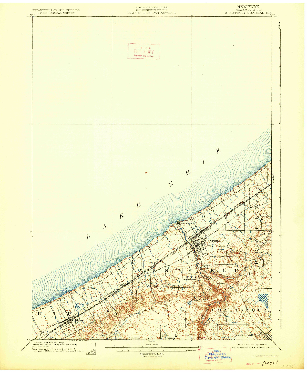 USGS 1:62500-SCALE QUADRANGLE FOR WESTFIELD, NY 1899