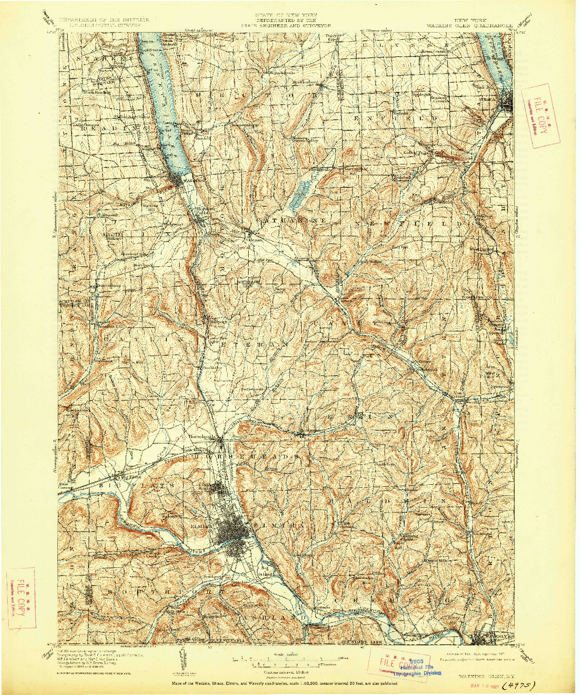 USGS 1:125000-SCALE QUADRANGLE FOR WATKINS GLEN, NY 1905