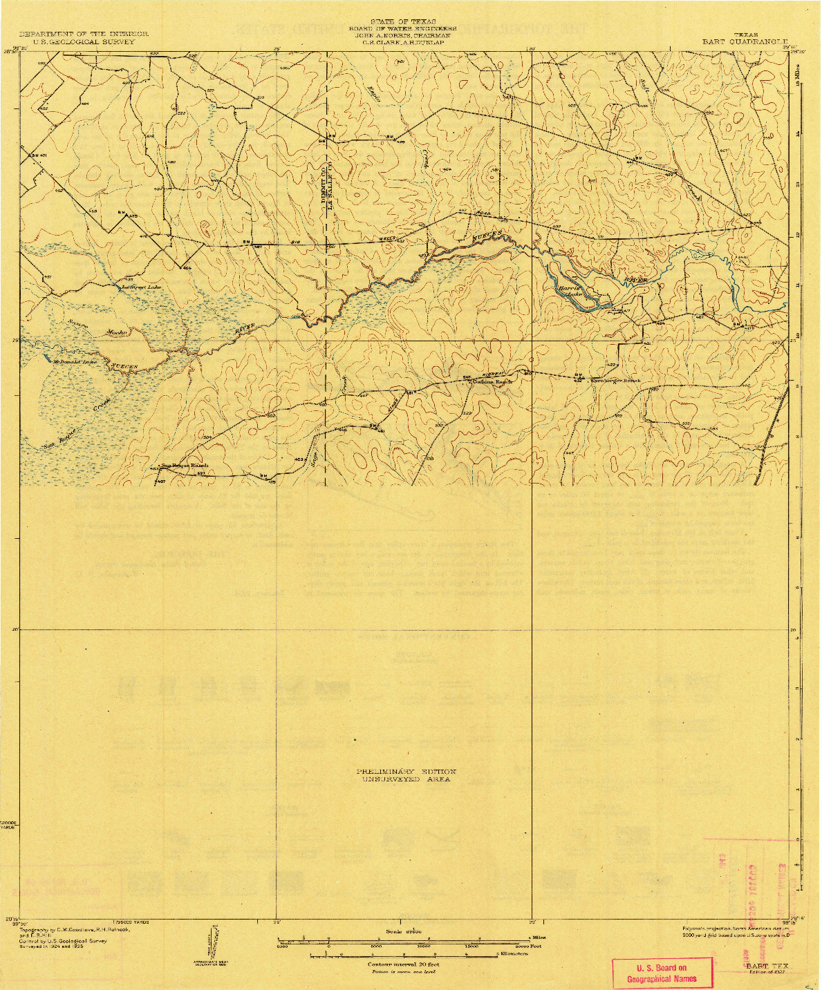 USGS 1:62500-SCALE QUADRANGLE FOR BART, TX 1927