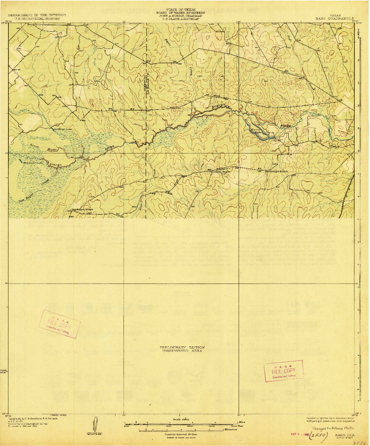 USGS 1:62500-SCALE QUADRANGLE FOR BART, TX 1927