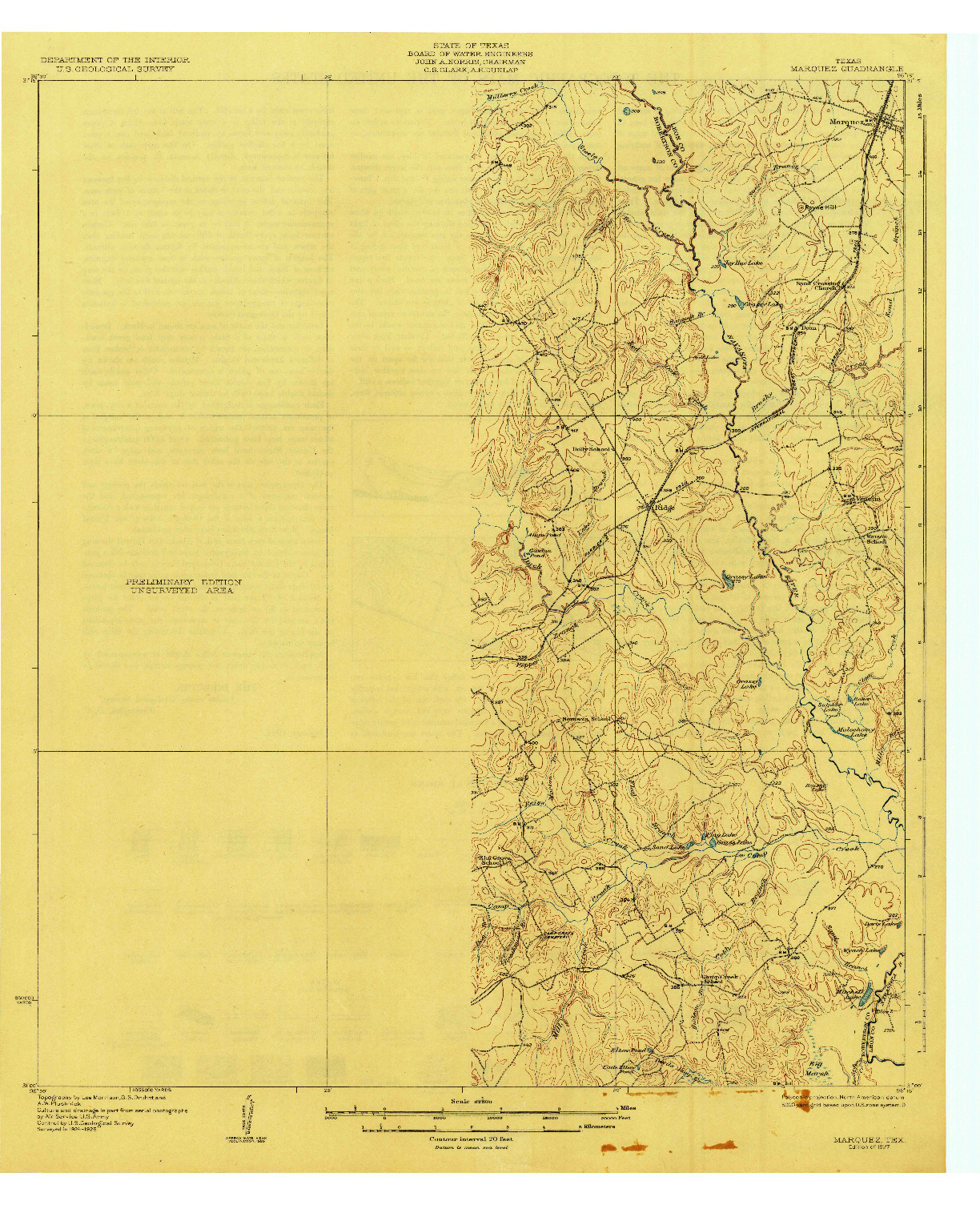 USGS 1:62500-SCALE QUADRANGLE FOR MARQUEZ, TX 1927