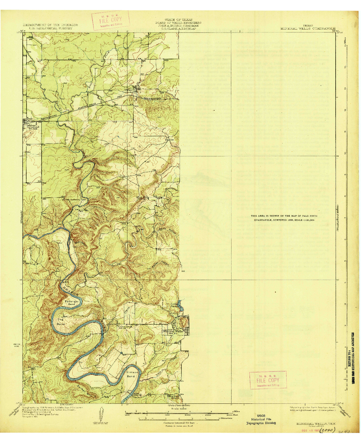 USGS 1:62500-SCALE QUADRANGLE FOR MINERAL WELLS, TX 1927