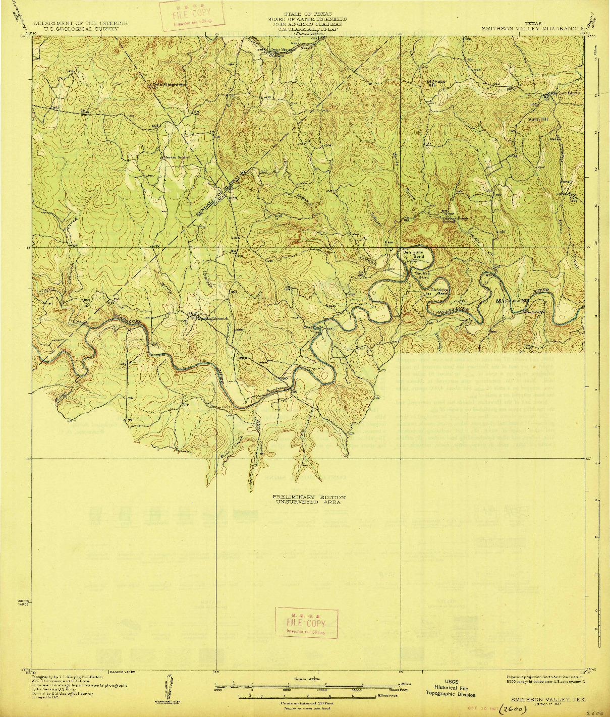 USGS 1:62500-SCALE QUADRANGLE FOR SMITHSON VALLEY, TX 1927