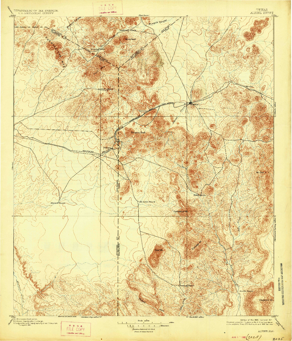 USGS 1:125000-SCALE QUADRANGLE FOR ALPINE, TX 1895