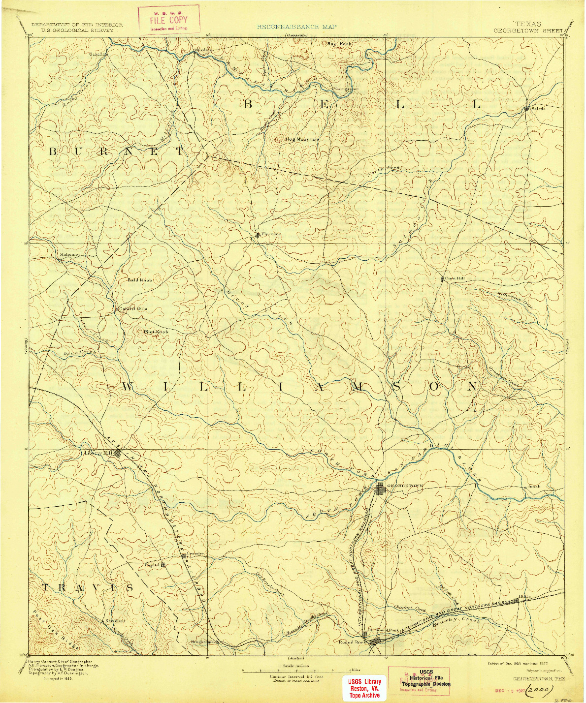 USGS 1:125000-SCALE QUADRANGLE FOR GEORGETOWN, TX 1893