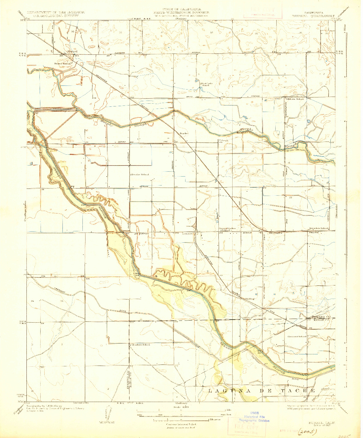 USGS 1:31680-SCALE QUADRANGLE FOR BURREL, CA 1927