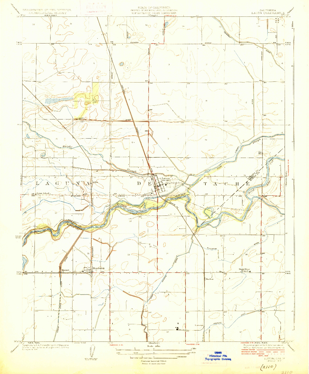 USGS 1:31680-SCALE QUADRANGLE FOR LATON, CA 1927