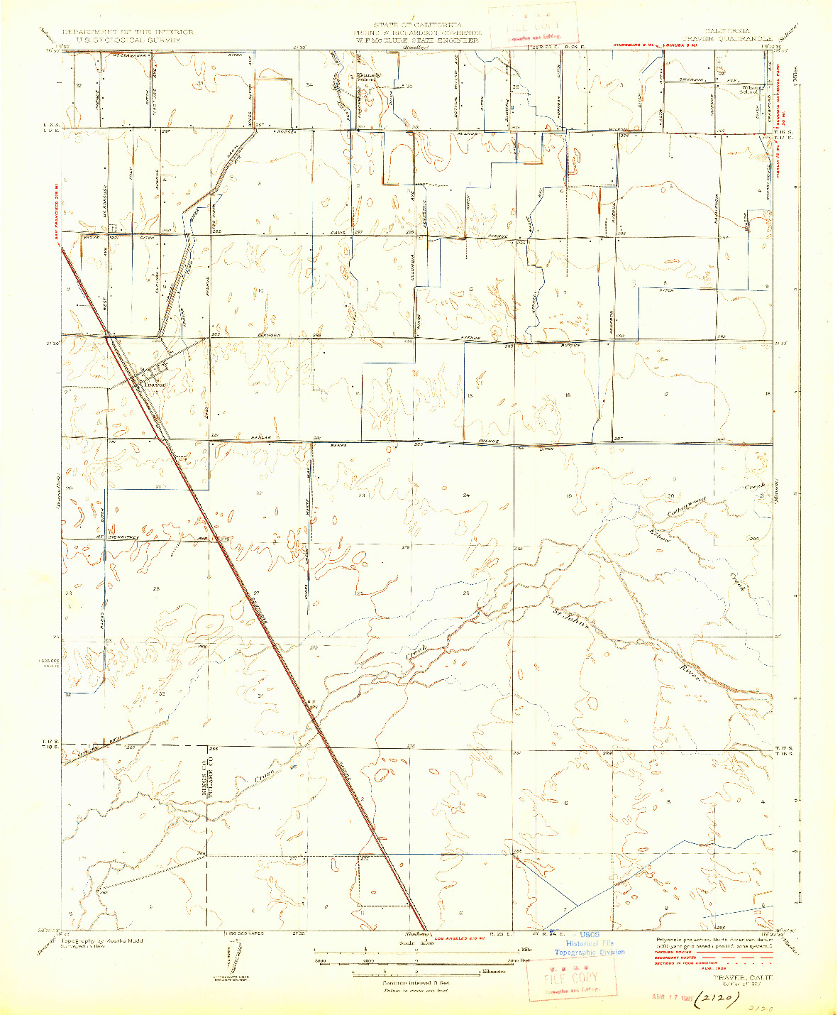 USGS 1:31680-SCALE QUADRANGLE FOR TRAVER, CA 1927