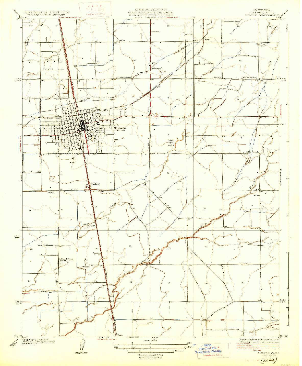 USGS 1:31680-SCALE QUADRANGLE FOR TULARE, CA 1927