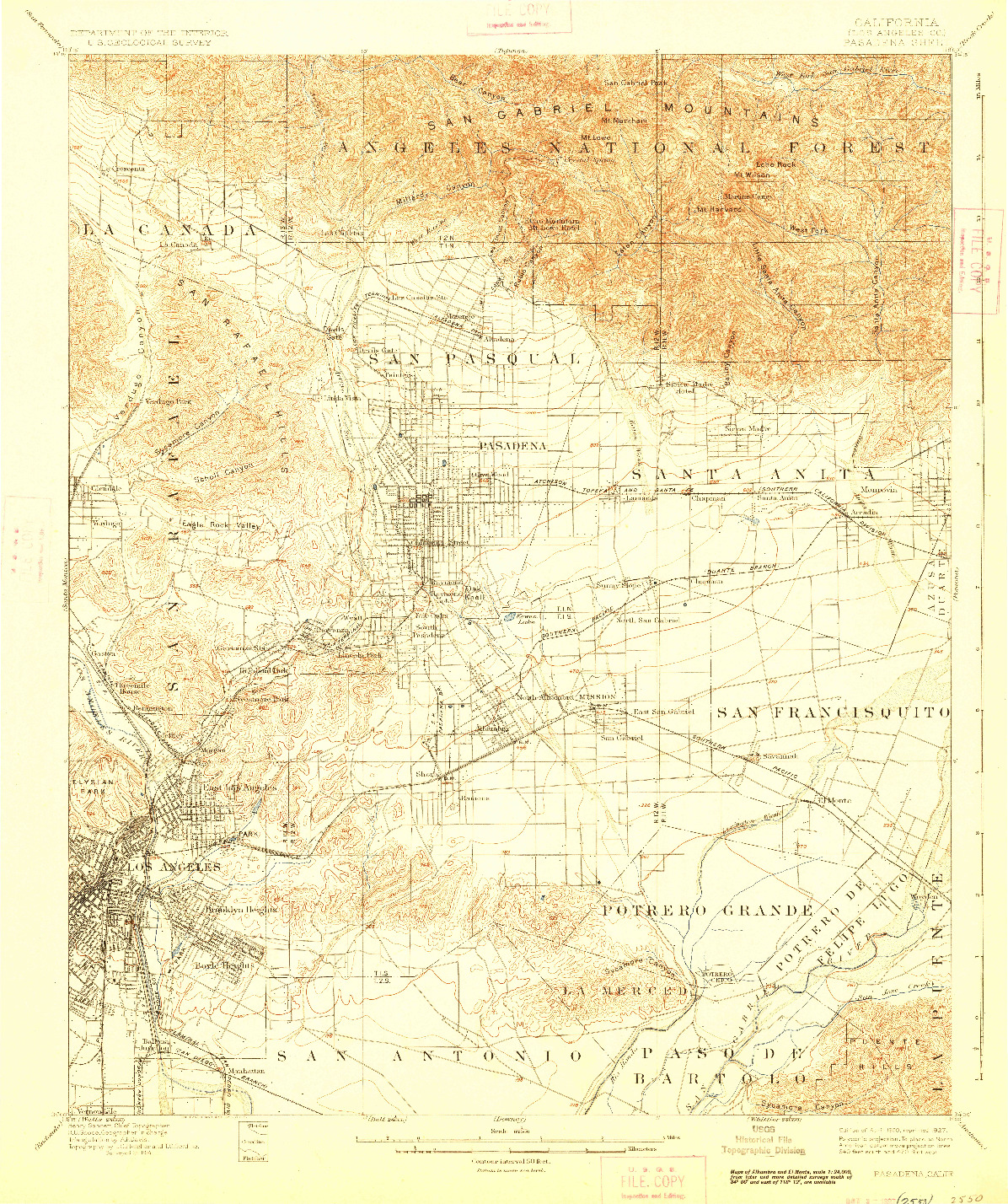 USGS 1:62500-SCALE QUADRANGLE FOR PASADENA, CA 1900