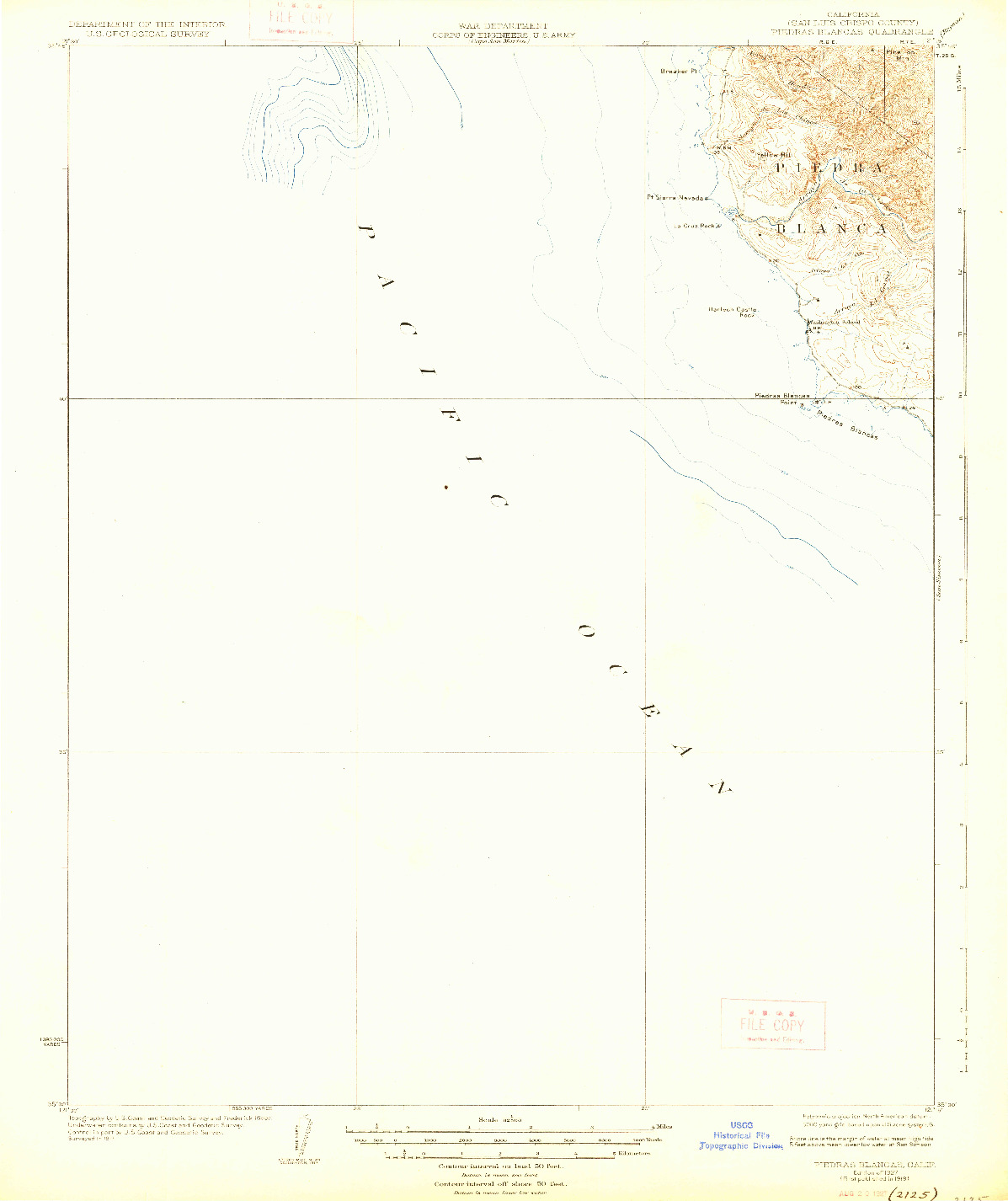 USGS 1:62500-SCALE QUADRANGLE FOR PIEDRAS BLANCAS, CA 1927
