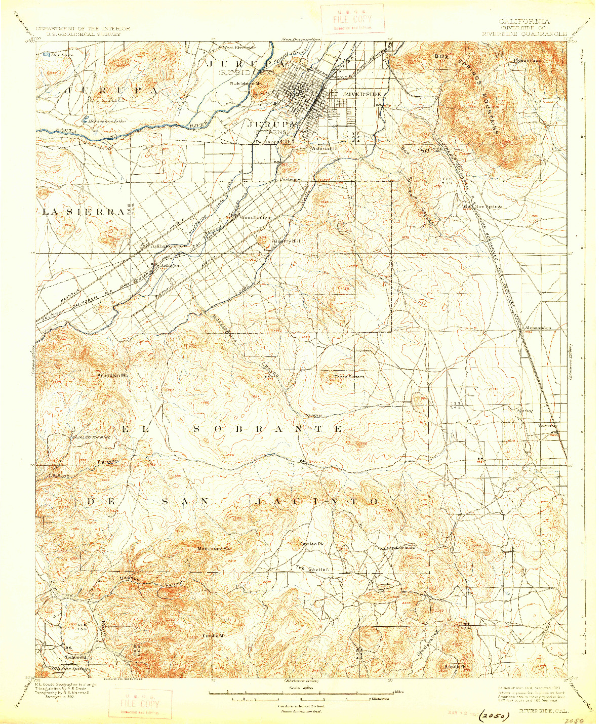 USGS 1:62500-SCALE QUADRANGLE FOR RIVERSIDE, CA 1901