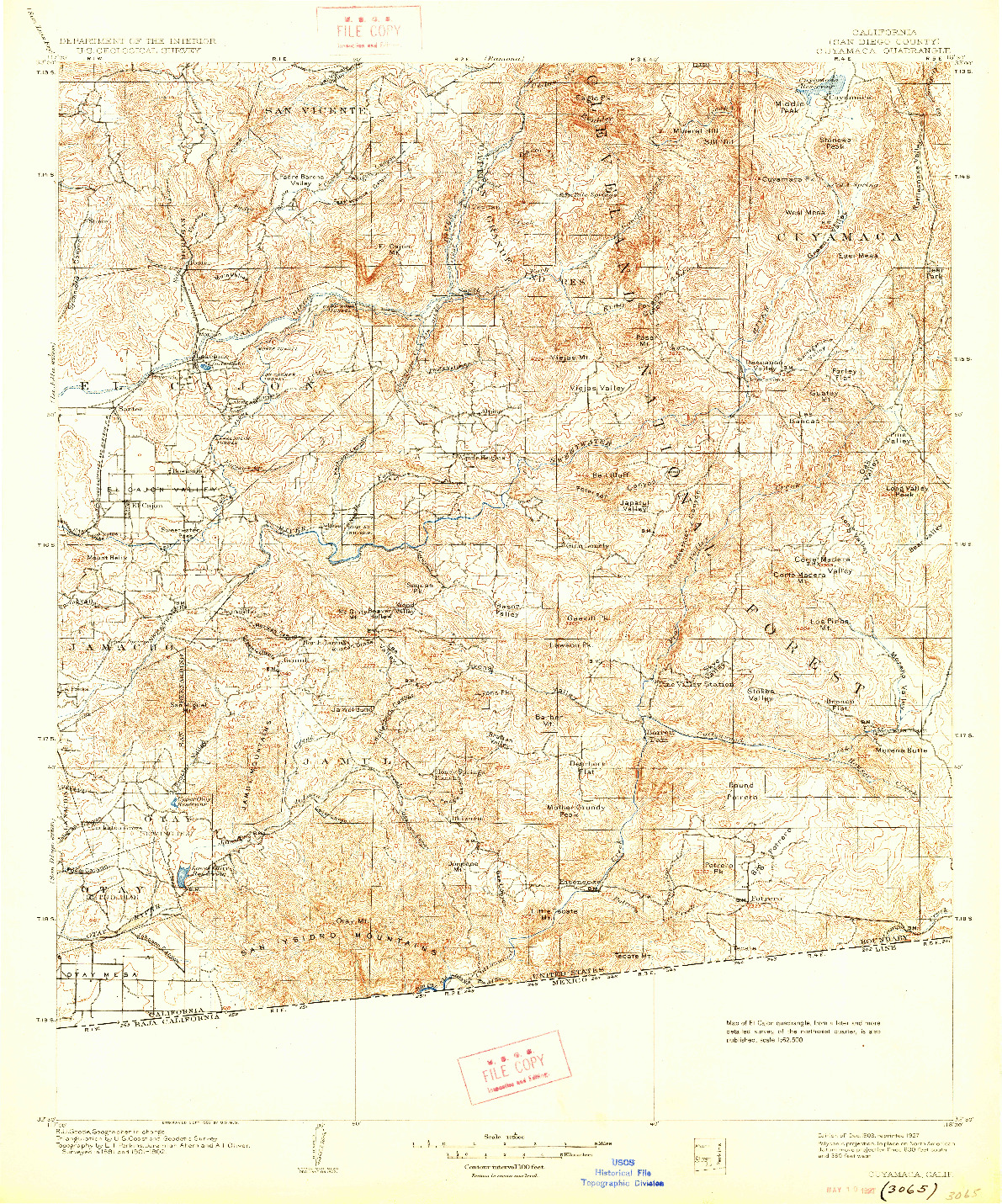 USGS 1:125000-SCALE QUADRANGLE FOR CUYAMACA, CA 1903