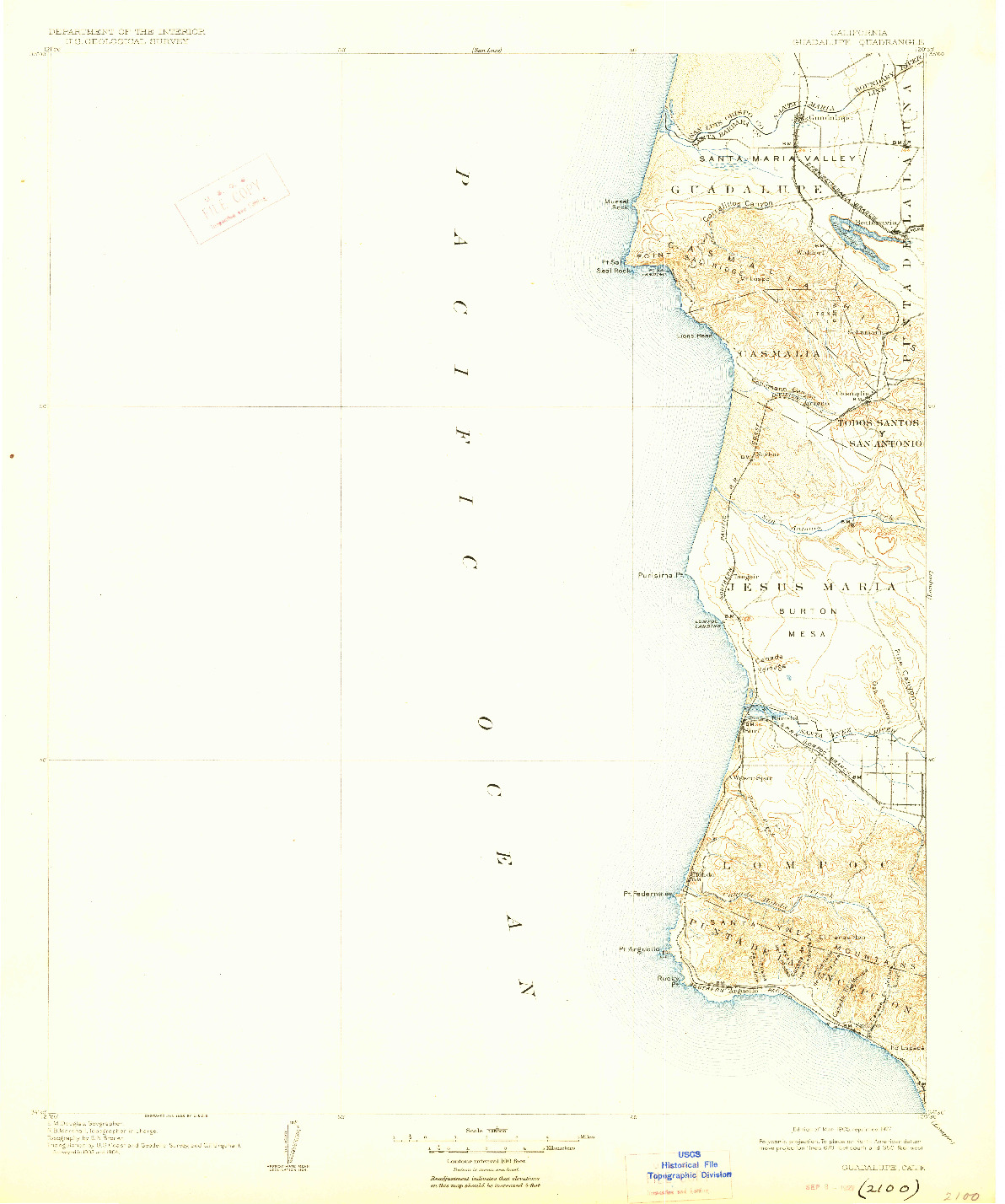 USGS 1:125000-SCALE QUADRANGLE FOR GUADALUPE, CA 1905