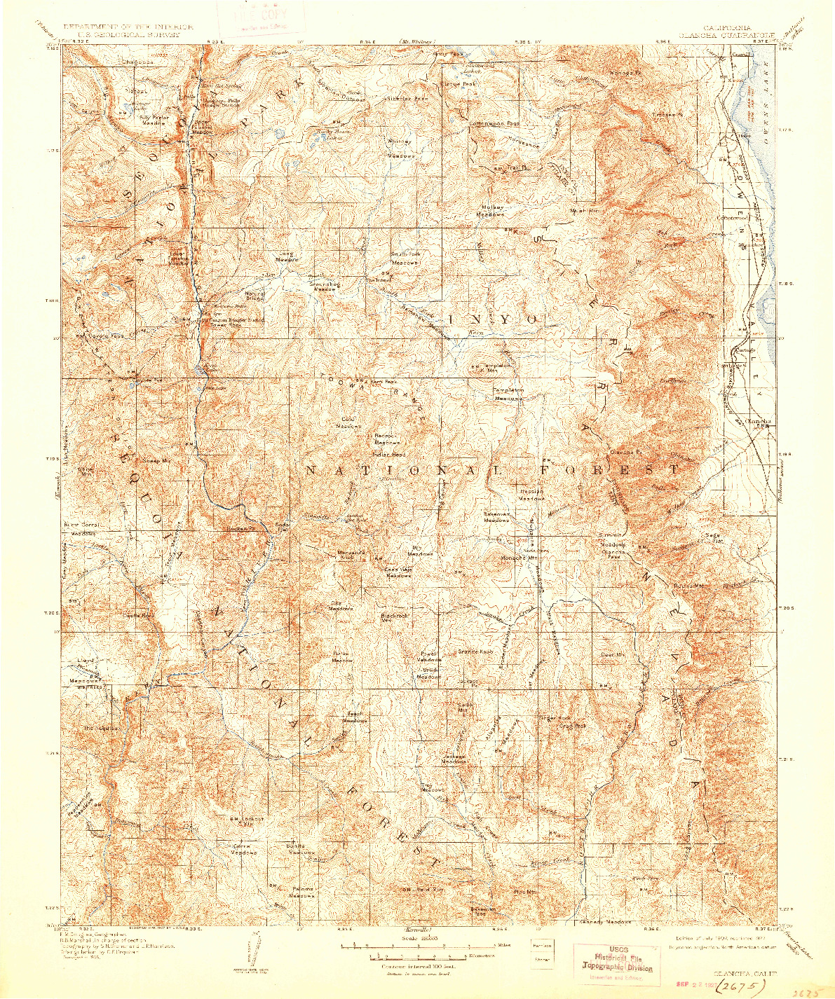 USGS 1:125000-SCALE QUADRANGLE FOR OLANCHA, CA 1907