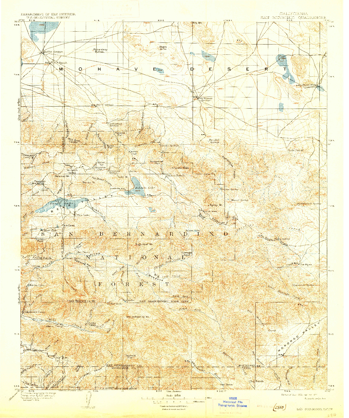 USGS 1:125000-SCALE QUADRANGLE FOR SAN GORGONIO, CA 1902