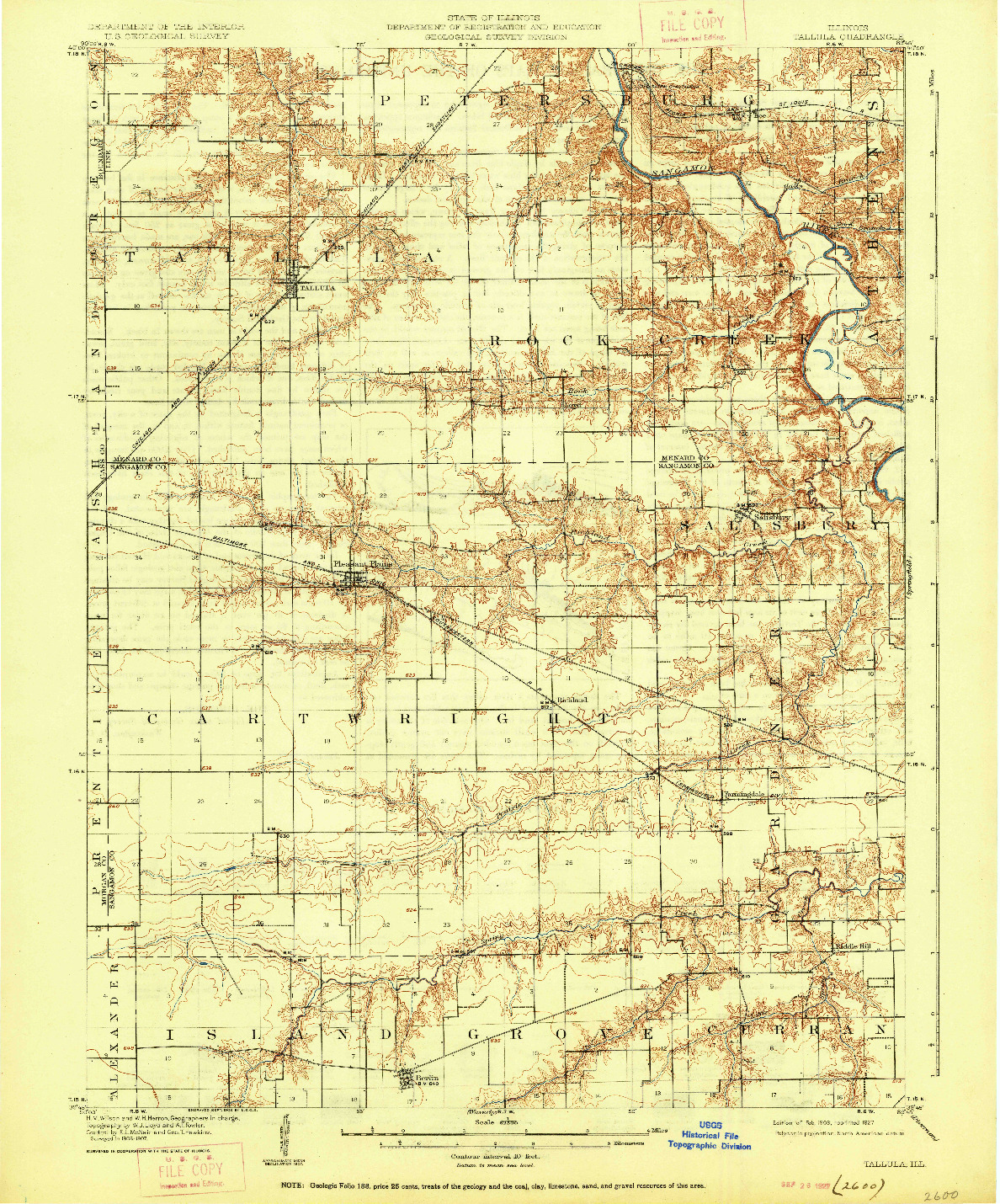 USGS 1:62500-SCALE QUADRANGLE FOR TALLULA, IL 1909