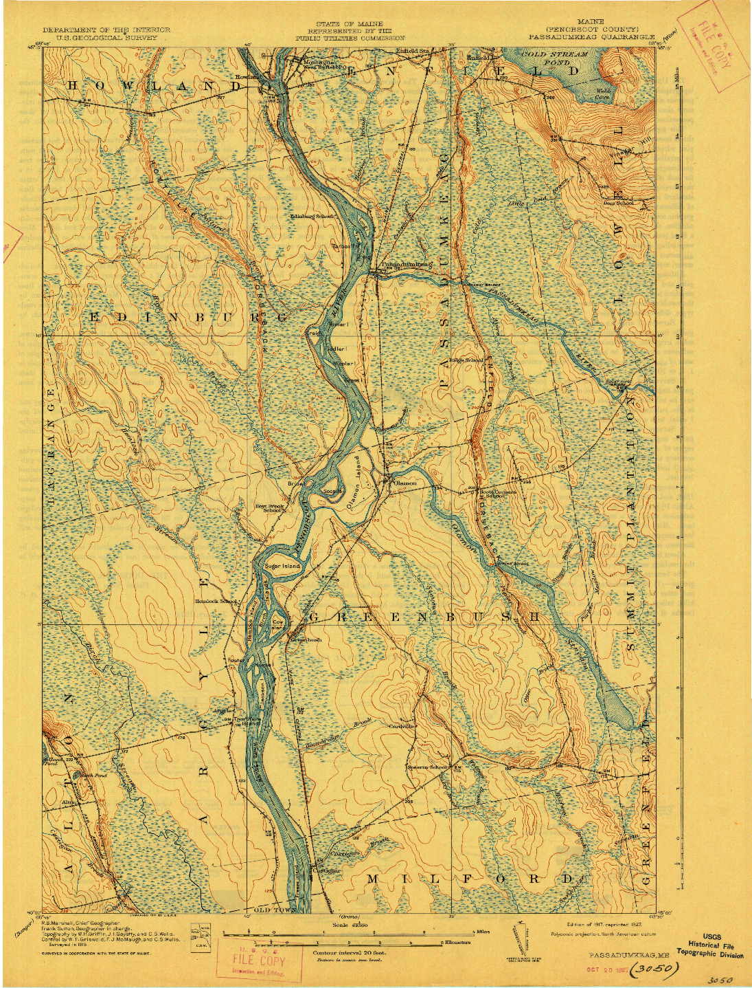 USGS 1:62500-SCALE QUADRANGLE FOR PASSADUMKEAG, ME 1917