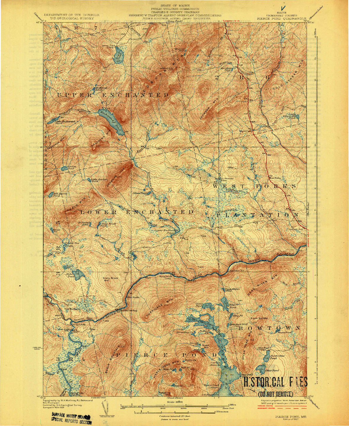 USGS 1:62500-SCALE QUADRANGLE FOR PIERCE POND, ME 1927