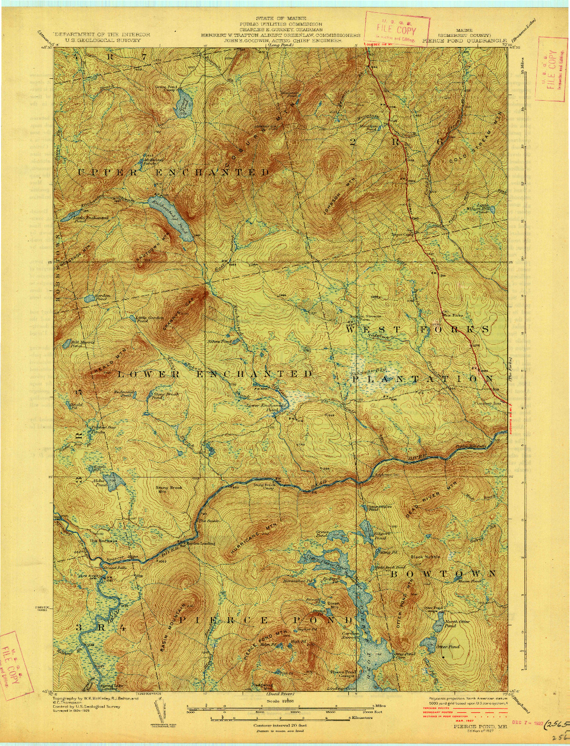 USGS 1:62500-SCALE QUADRANGLE FOR PIERCE POND, ME 1927